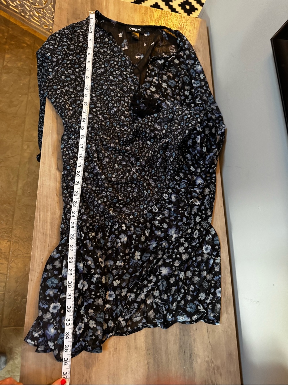 Desigual Black Dress with Blue and White Floral Print - Picture 6 of 8